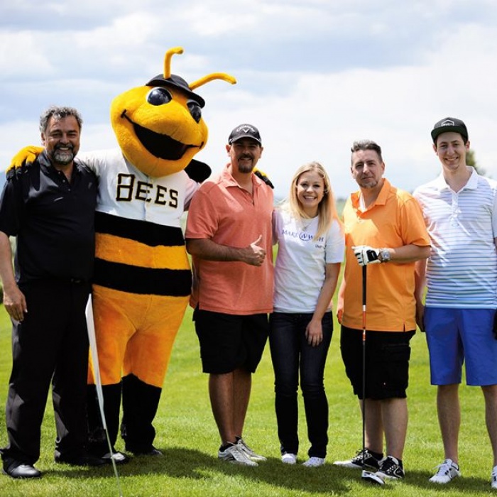 Bees mascot and Chartway golfers