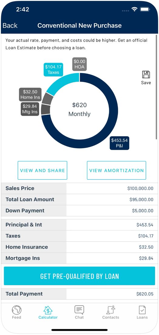 Mortgage Express App calculator results screen